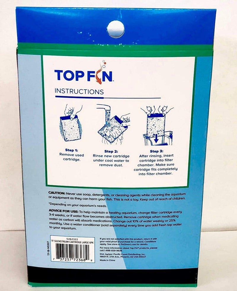 Top Fin Silenstream Large PF-L Filter Cartridges Refill for PF30, PF40 and PF75 Power Filters 6.5in x 4.5in - (6 Count) - Image 2
